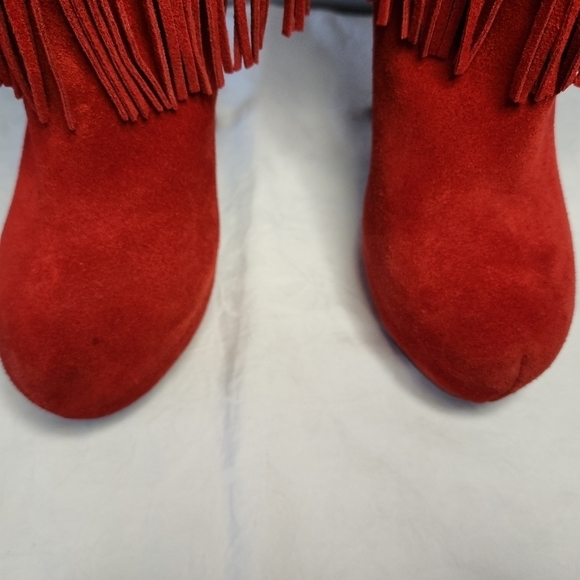Red Leather Platform Stiletto Boots - Picture 8 of 16